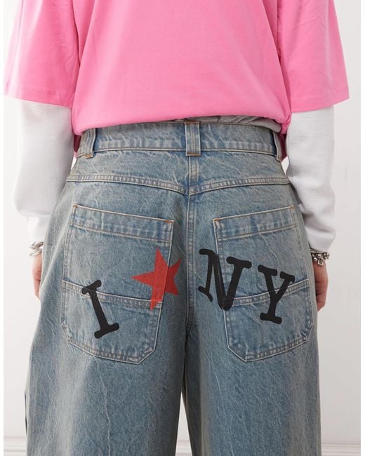 Collusion Pink X007 Xl baggy Jeans With Back Print
