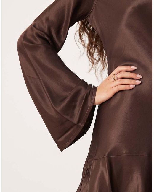 ASOS Brown Satin Drop Waist Mini Dress