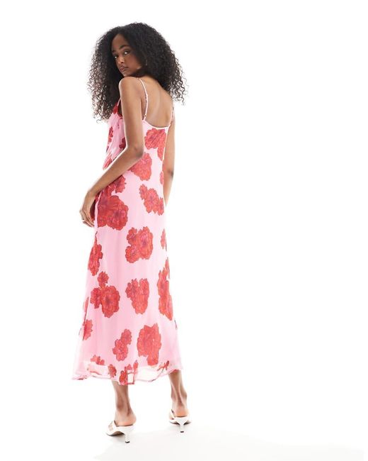 Vero Moda Red Smilla Cowl Neck Cami Midi Dress