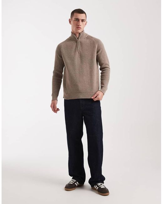 Threadbare Natural Cotton Blend Ribbed 1/4 Zip Jumper for men