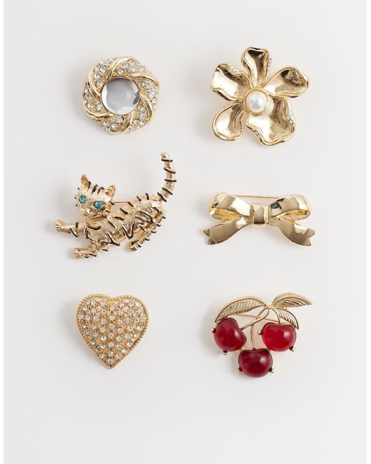 ASOS White Pack 6 Mixed Brooches