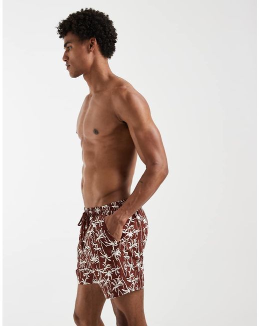South Beach Red Palm Print Swim Shorts for men