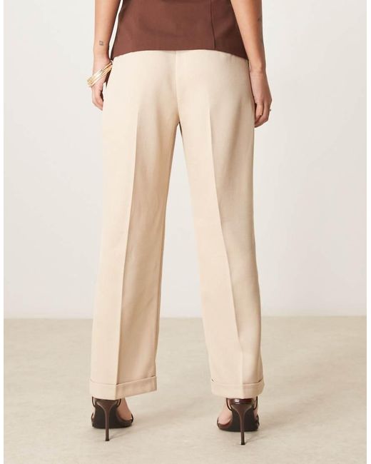 ASOS Natural Petite Tailored Slim Straight Trousers With Belt