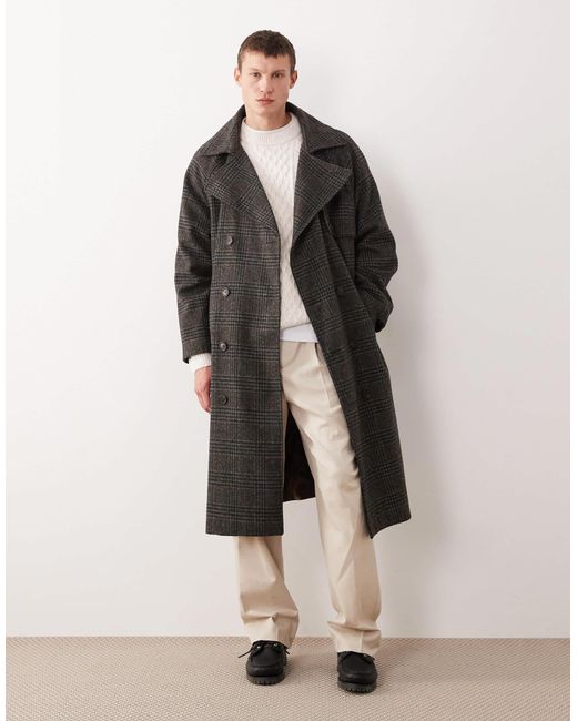 ASOS Black Checked Wool Look Trench for men