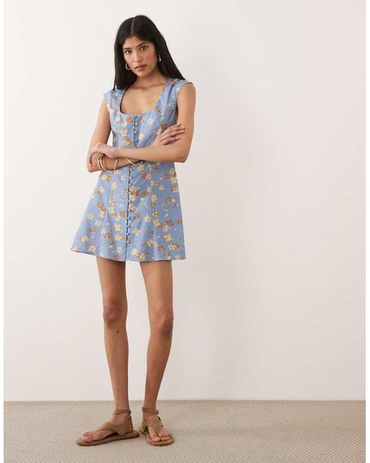 ASOS Blue Square Neck Button Down Mini Sundress