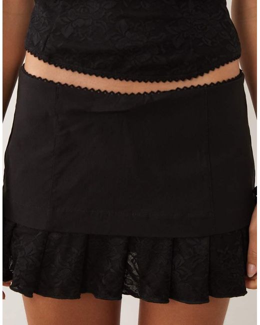 I.AM.GIA Black Aris Sculpting Stretch Low Waist Lace Trim Ruffle Mini Skirt Co-Ord