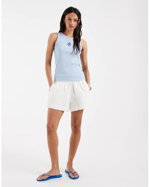 Pieces White Shell Embroidered Cotton Tank Top
