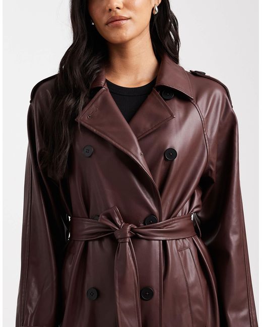 Trench-coat long en similicuir - marron chocolat ONLY en coloris Multicolor
