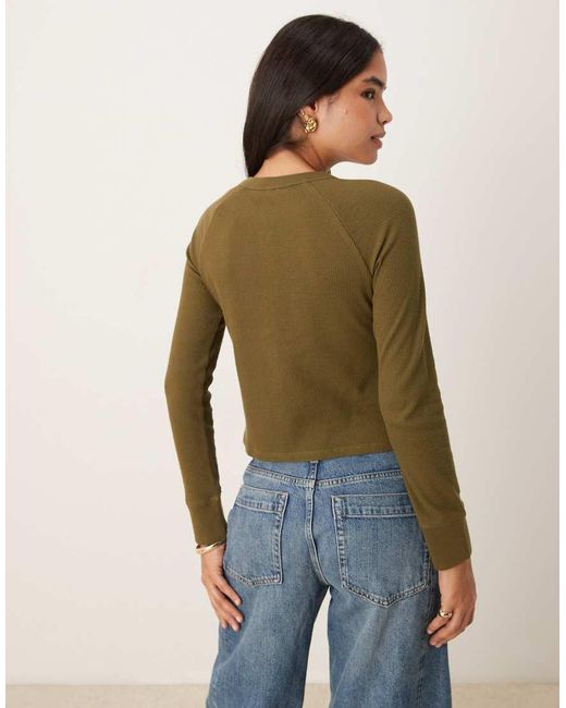 ASOS Green Raglan Sleeve Thick Waffle Henley