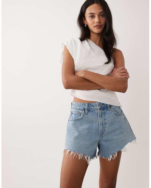 Abercrombie & Fitch Blue Curve Love Frayed High Rise Denim Short