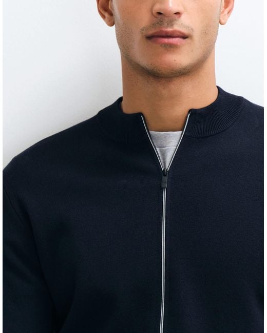 Mango Blue Knitted Zip Through Cardigan for men