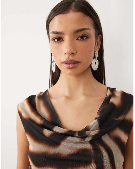 ASOS Black Printed Mesh Slinky Drape Top