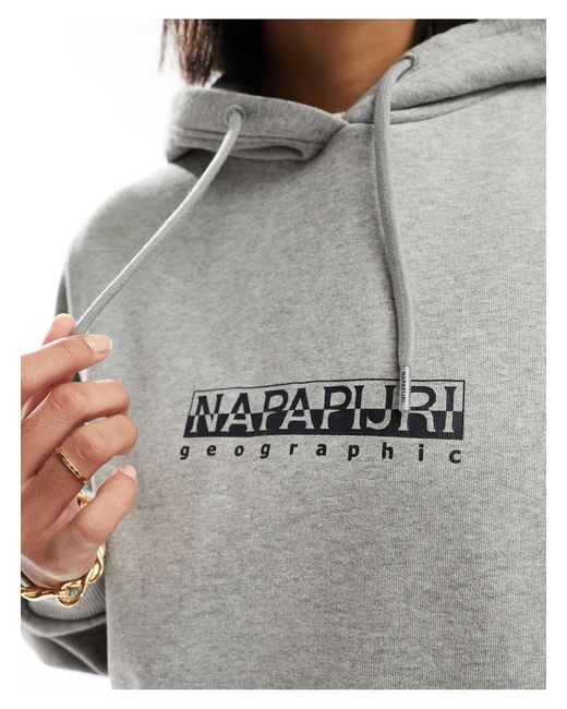 Napapijri Gray Box Logo Oversized Fleece Hoodie