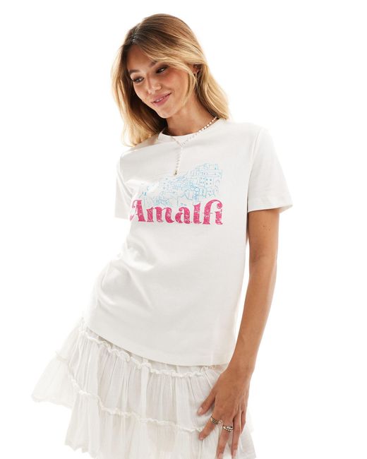 Mango White Amalfi Print T-shirt