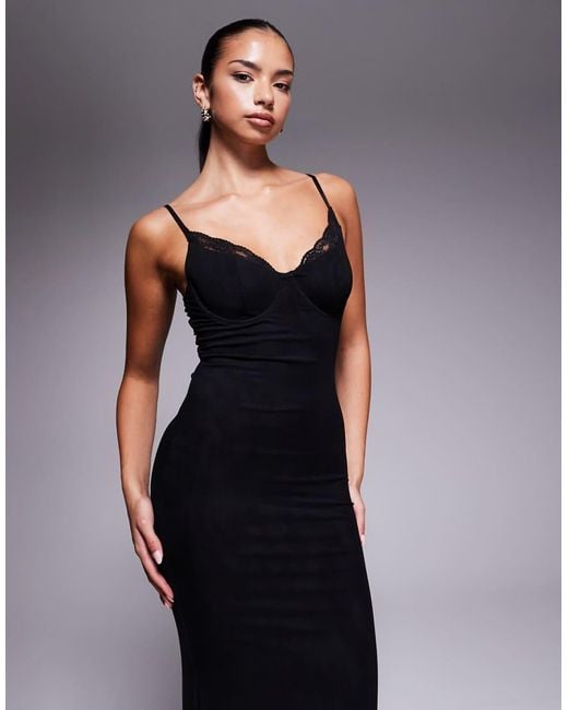 Wanderdoll Blue Leah Triple Layered Sculpting Mesh Lace Cup Detail Cami Fishtail Maxi Dress