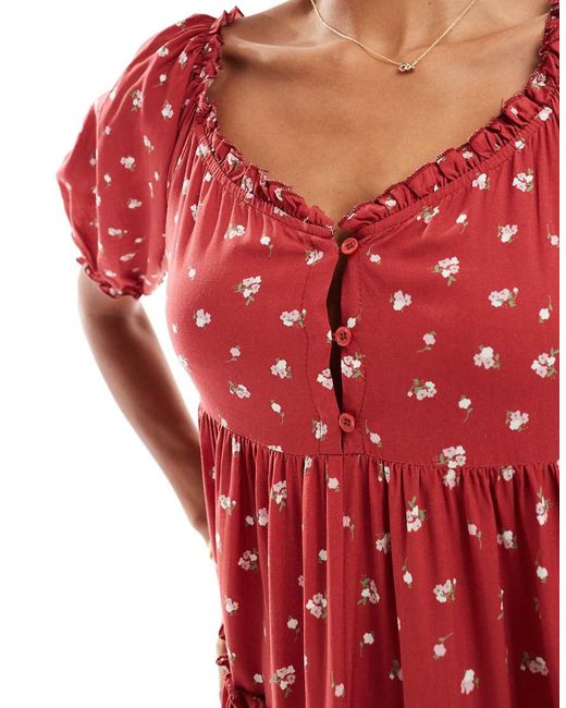 Daisy Street Red Smock Tie Mini Dress