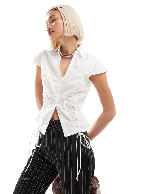 Collusion White Fitted Corset Shirt With Cap Sleeve