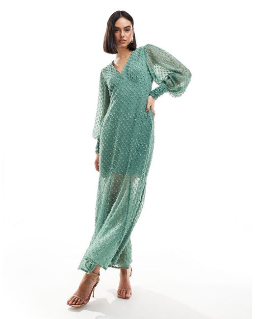 Y.A.S Green Tie Front Maxi Dress With Cut Out Detail