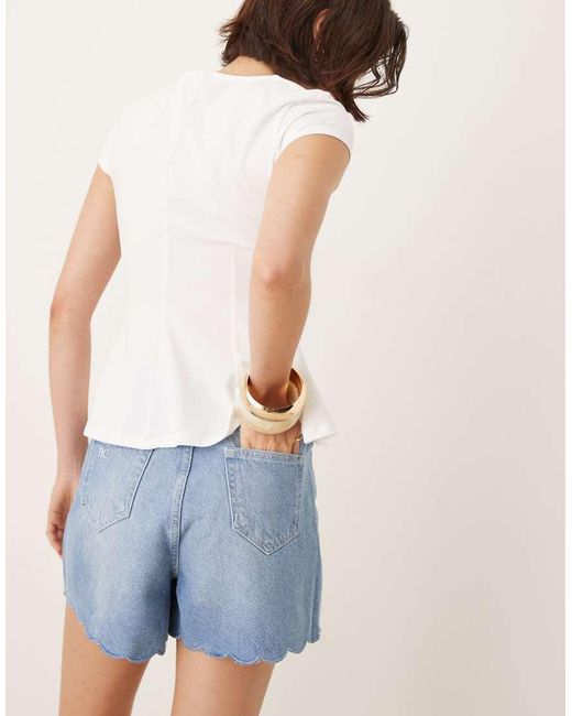 Nobody's Child Blue Denim Shorts With Scallop Trim
