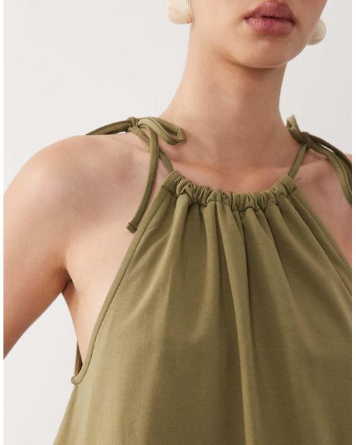 ASOS Natural Tie Neck Baby Doll Mini Dress