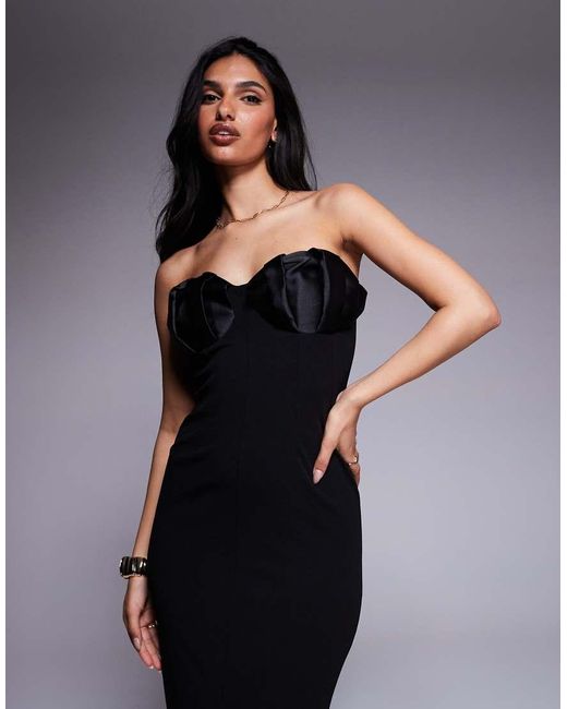 ASOS Blue Bandeau Midi Dress With Pleated Bust Cup Details