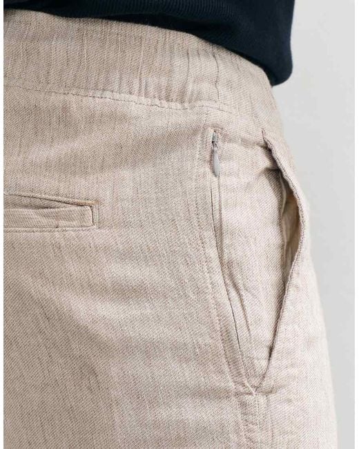Abercrombie & Fitch Brown Cotton Linen Mix Relaxed Fit Pull On Trouser for men
