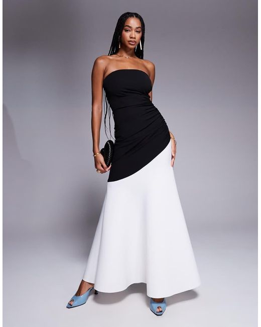 Goddiva White Sleeveless Mermaid Hem Monochrome Contrast Maxi Dress