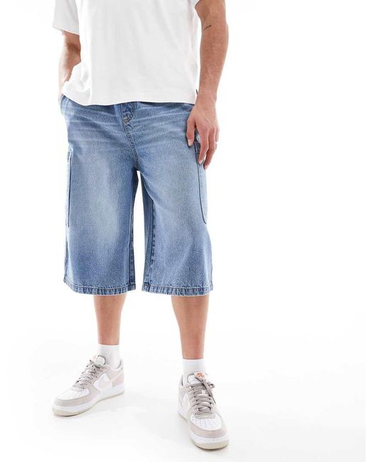 ASOS Blue Longer Length Denim Jorts for men