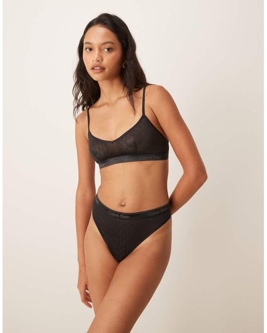 Calvin Klein Black Icon Cotton Modal Monogram Mesh Thong