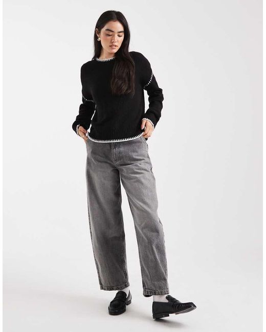 Brave Soul Black Crew Neck Jumper With Contrast Stitching