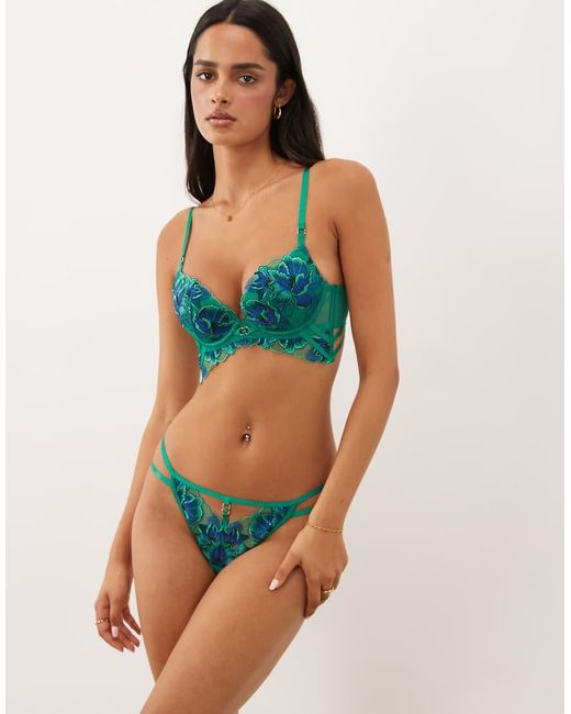 Ann Summers Green Forbidden Flora Embroidery Detail Padded Plunge Bra
