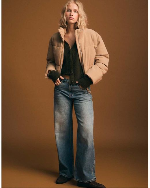 Stradivarius Green Corduroy Puffer Jacket