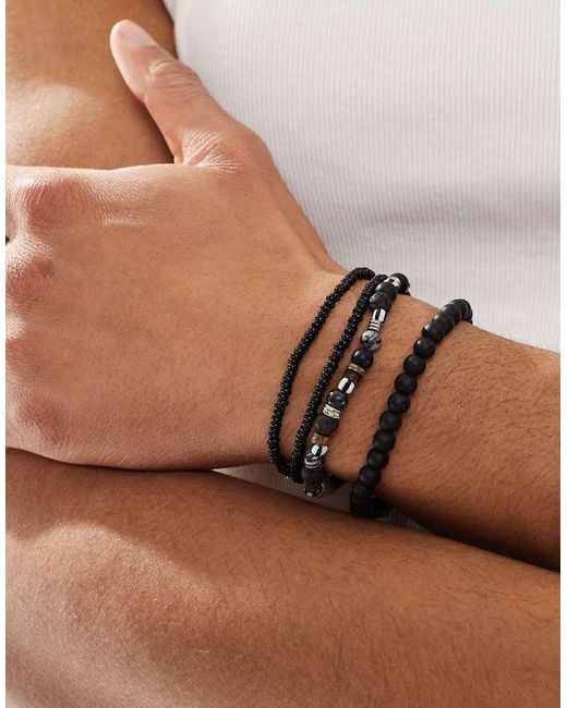 Confezione Da 4 Bracciali Neri Con Perline di ASOS in Brown da Uomo