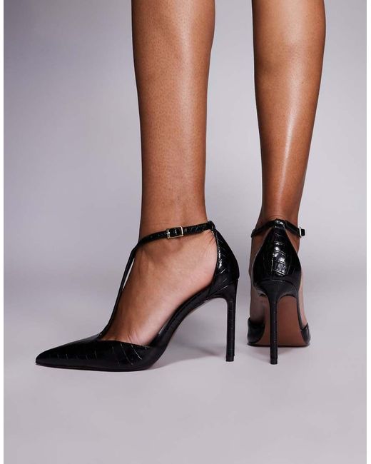 ASOS Black Wide Fit Prime T Bar High Heeled Shoes