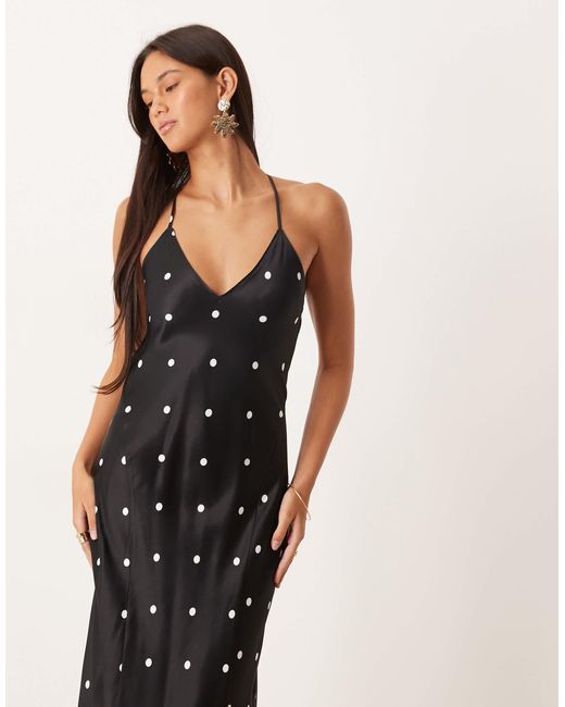 ASOS Multicolor – gepunktetes maxikleid aus satin mit ziernähten