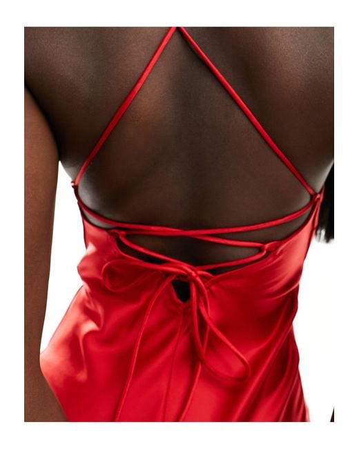 Miss Selfridge Red Satin Back Detail Maxi Slip Dress