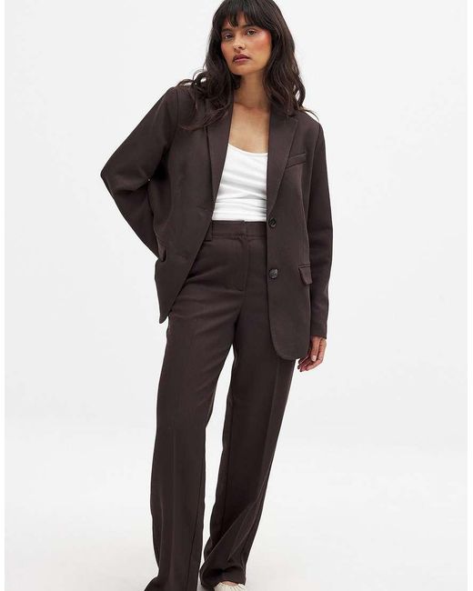 NA-KD Black Straight Mid Waist Twill Suit Trouser