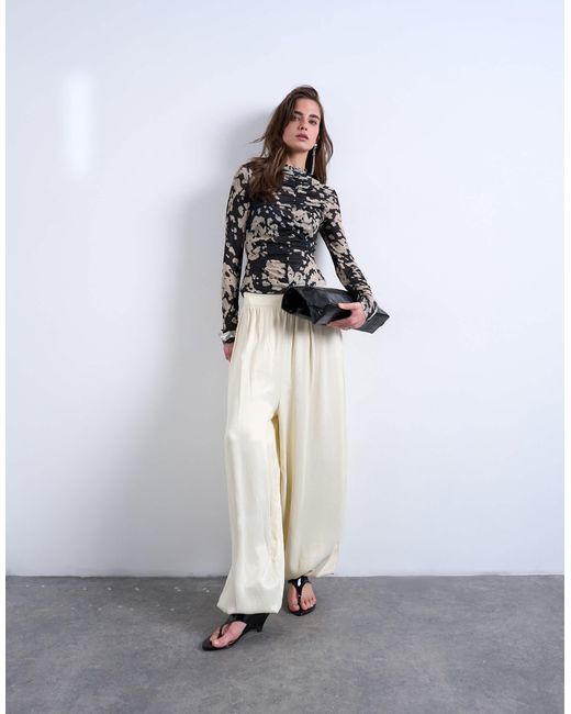 TOPSHOP Black Animal Mono Spot Print Ruched Long Sleeve Top