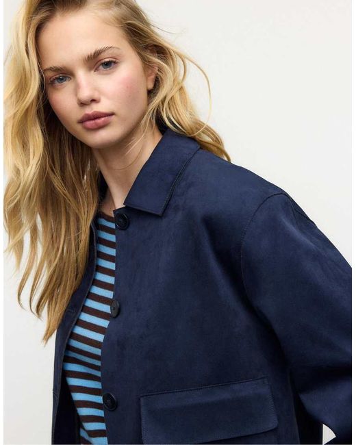 Stradivarius Blue Faux Suede Jacket With Pockets