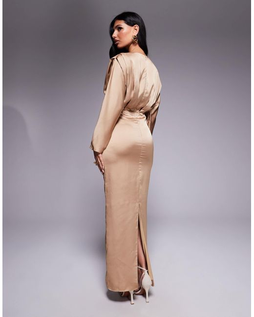 TFNC London Gray Satin Kimono Sleeve Maxi Dress