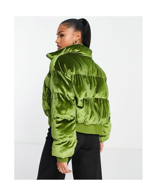 Urban Revivo Velvet Padded Jacket in Green | Lyst