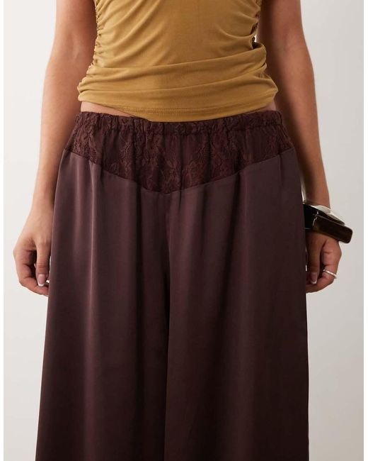 ASOS Brown Satin Lace Panel Balloon Pants