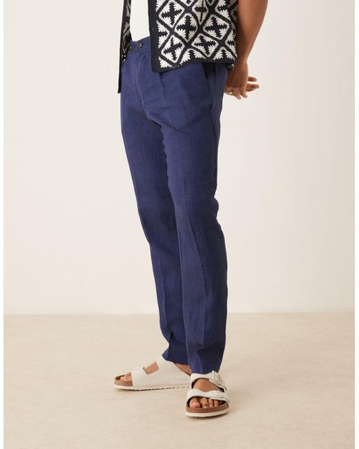 Mango Blue Tailored Linen Trouser for men