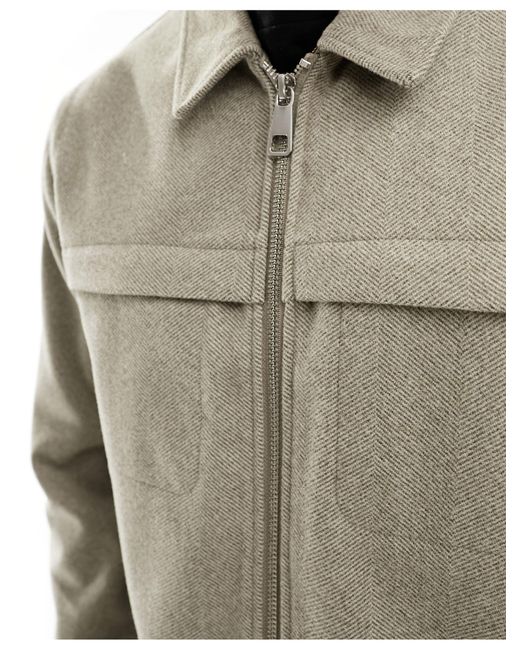 River Island Gray Herringbone Wool Look Overshirt for men