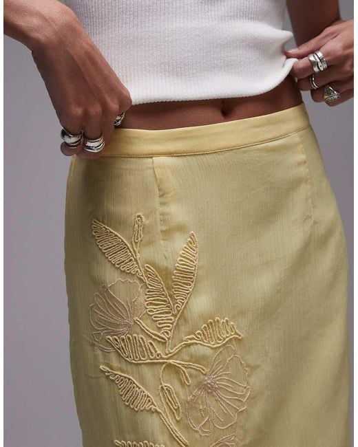 TOPSHOP Gray Sheer Midi Skirt With Floral Embroidery
