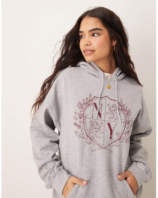 Miss Selfridge Gray – oversized-kapuzenpullover im college-look