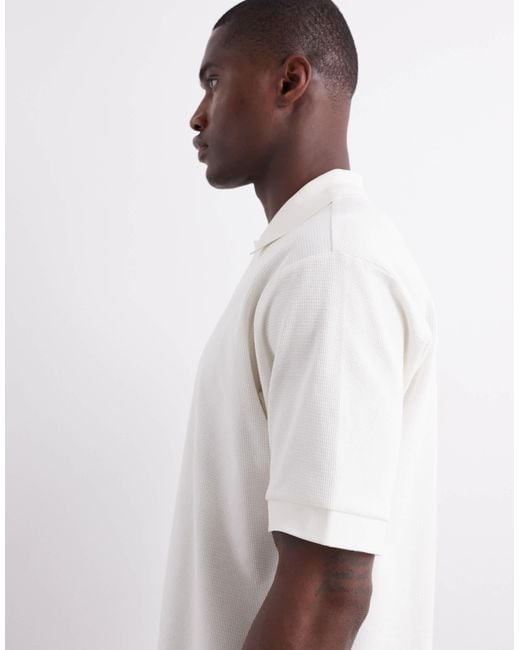 ARKET Gray Textured Jersey Short Sleeve Polo Shirt for men