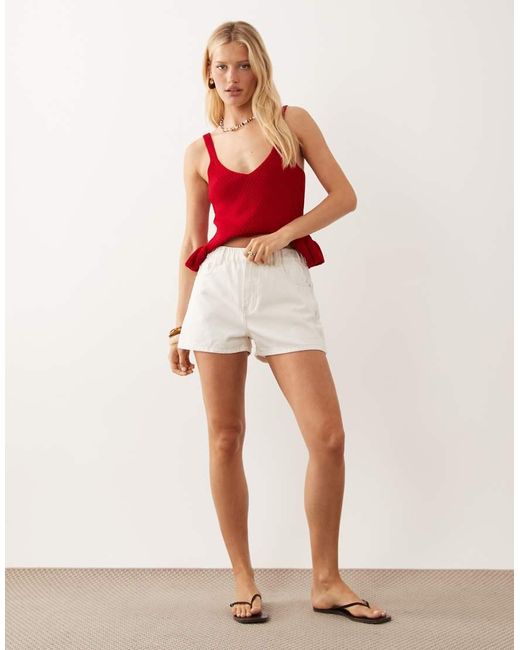 River Island Red Elasticized A-line Denim Shorts