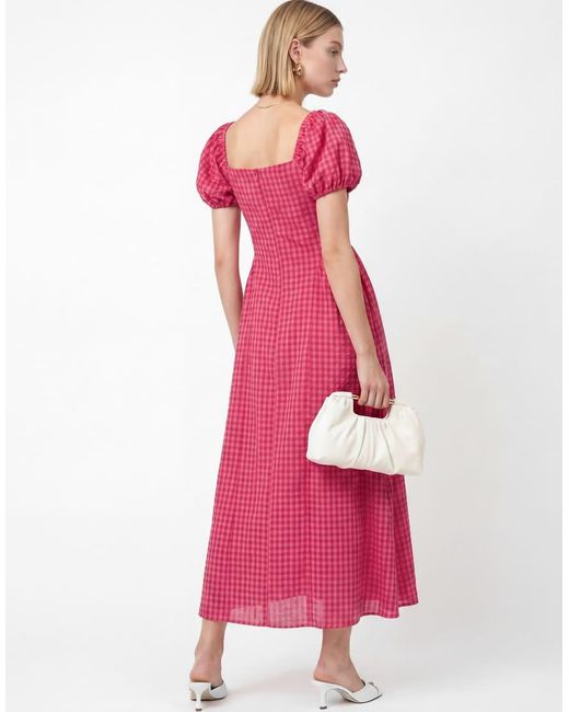 Lovedrobe Pink Gingham Square Neck Short Sleeve Midaxi Dress