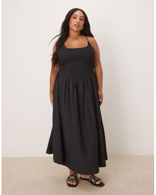 ASOS Black Asos Design Curve Scoop Neck Crinkle Maxi Dress With Cross Back